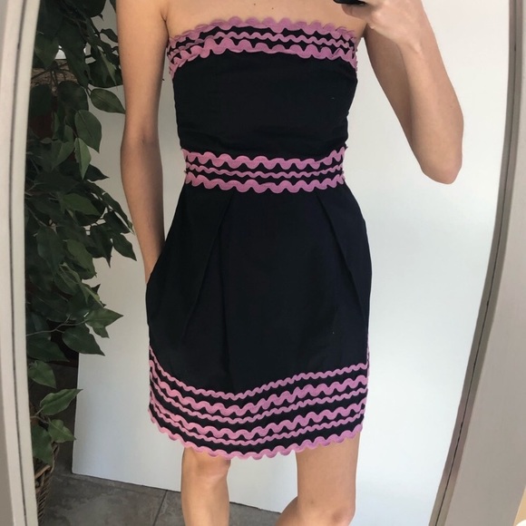 French Connection Navy & Purple Ric-Rac Strapless Dress size 2 - Picture 1 of 4